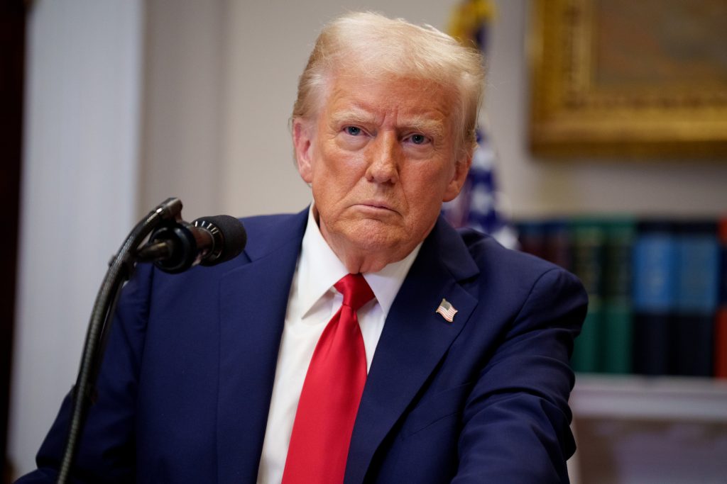 President Donald Trump takes a question