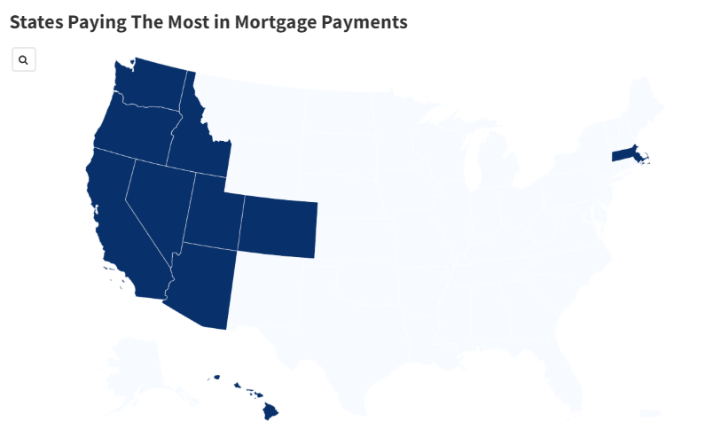 Map shows the states paying the most in mortgage payments