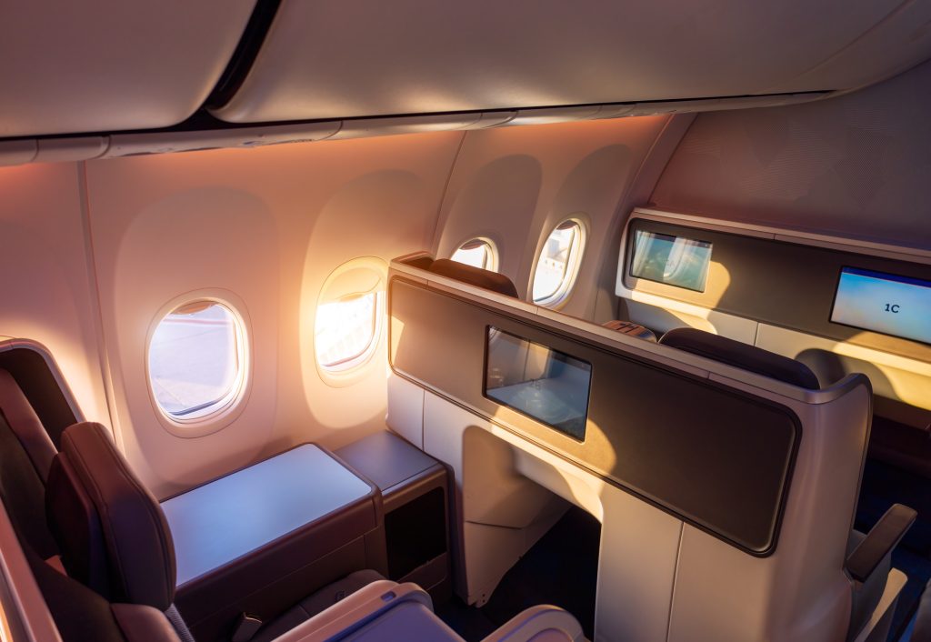 First class seats on a plane.