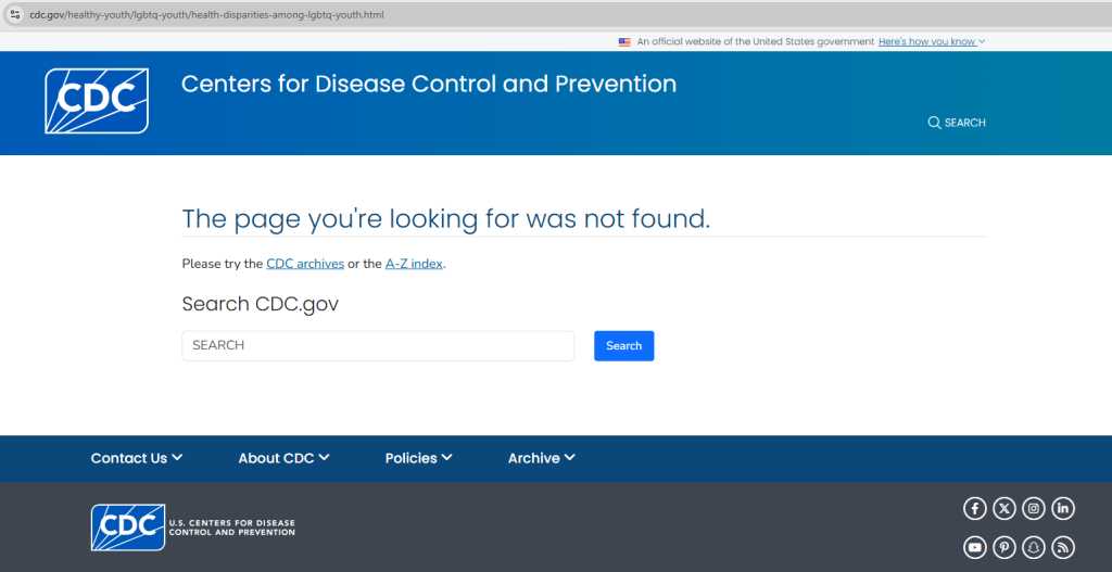 Youth Disparity CDC webpage error