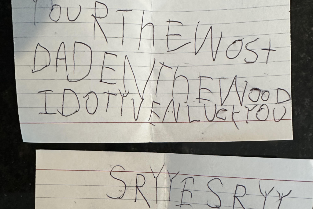 Handwritten notes from 5-year-old