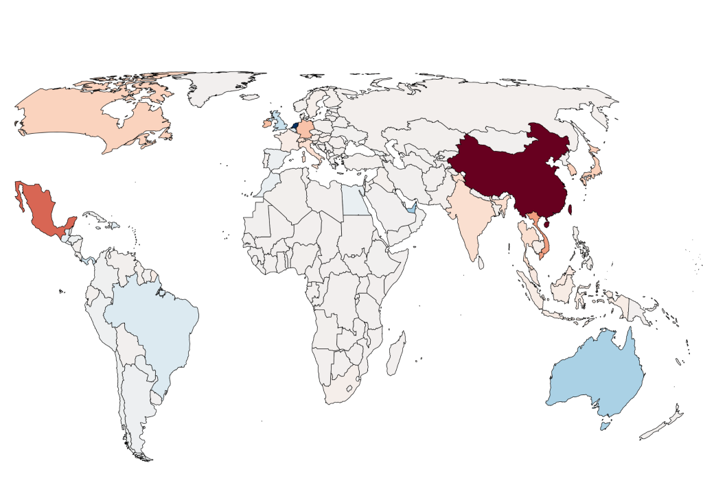 Map shows countries getting biggest boost from US trade