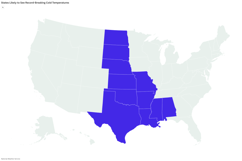 Map shows states most likely to break records amid arctic blast