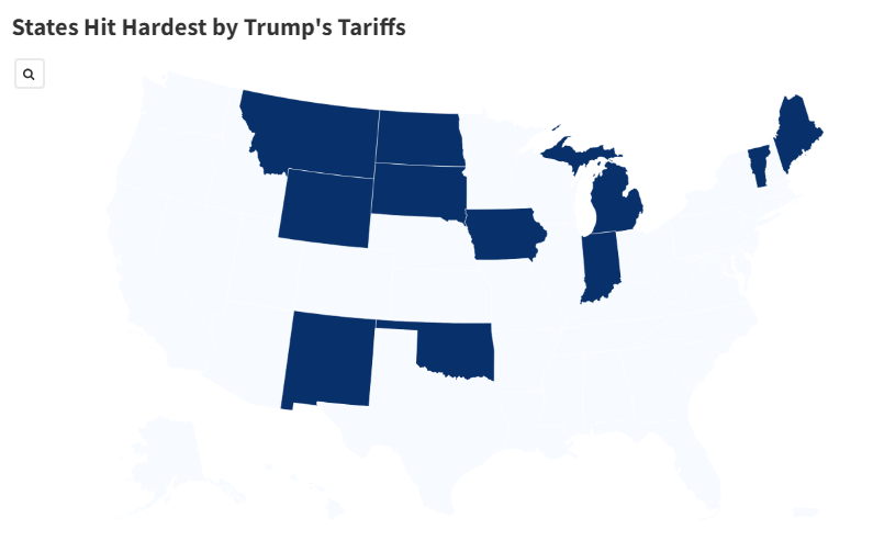 Map shows states to get hit hardest by Trump's tariffs