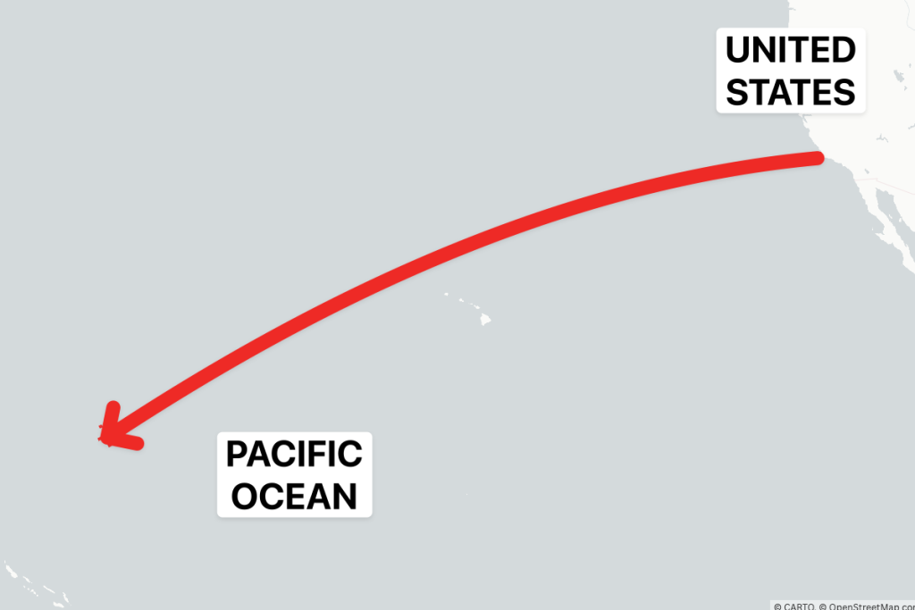 Map shows trajectory of US nuclear-capable missile test