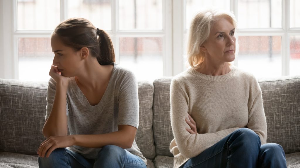 Mother and daughter upset stock image