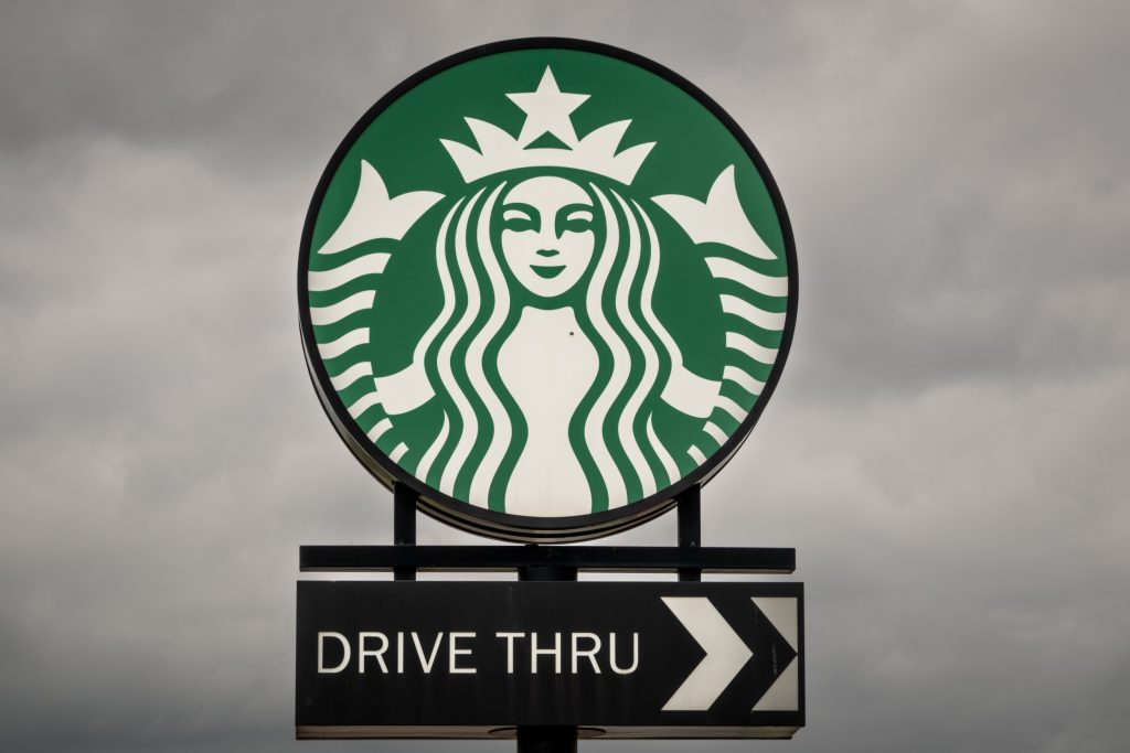Starbucks logo is displayed outside