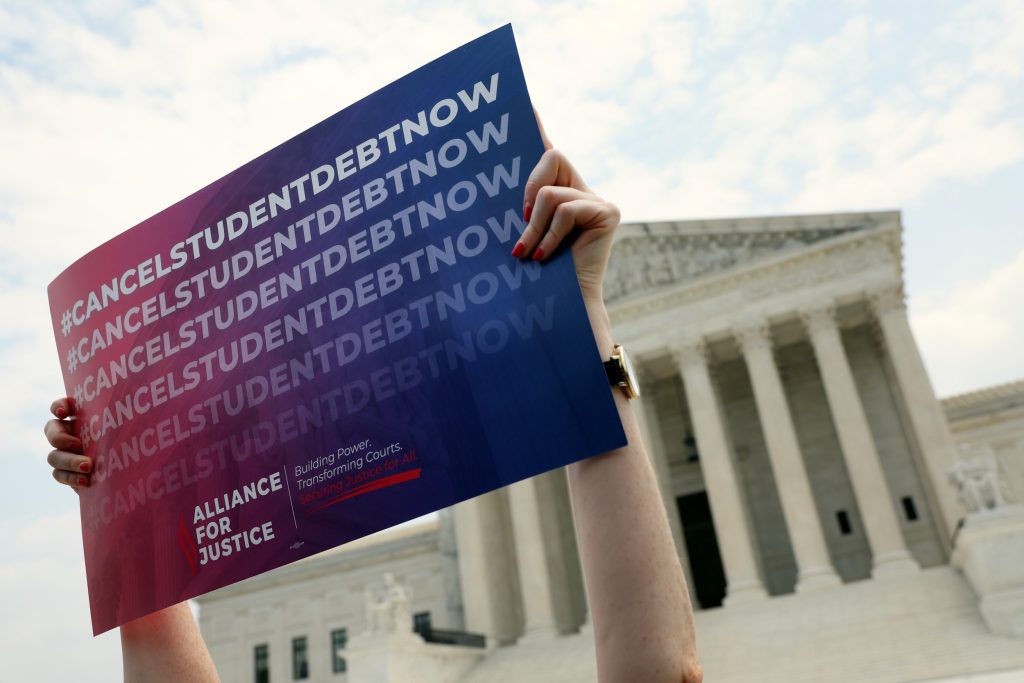 Student debt activist at SCOTUS
