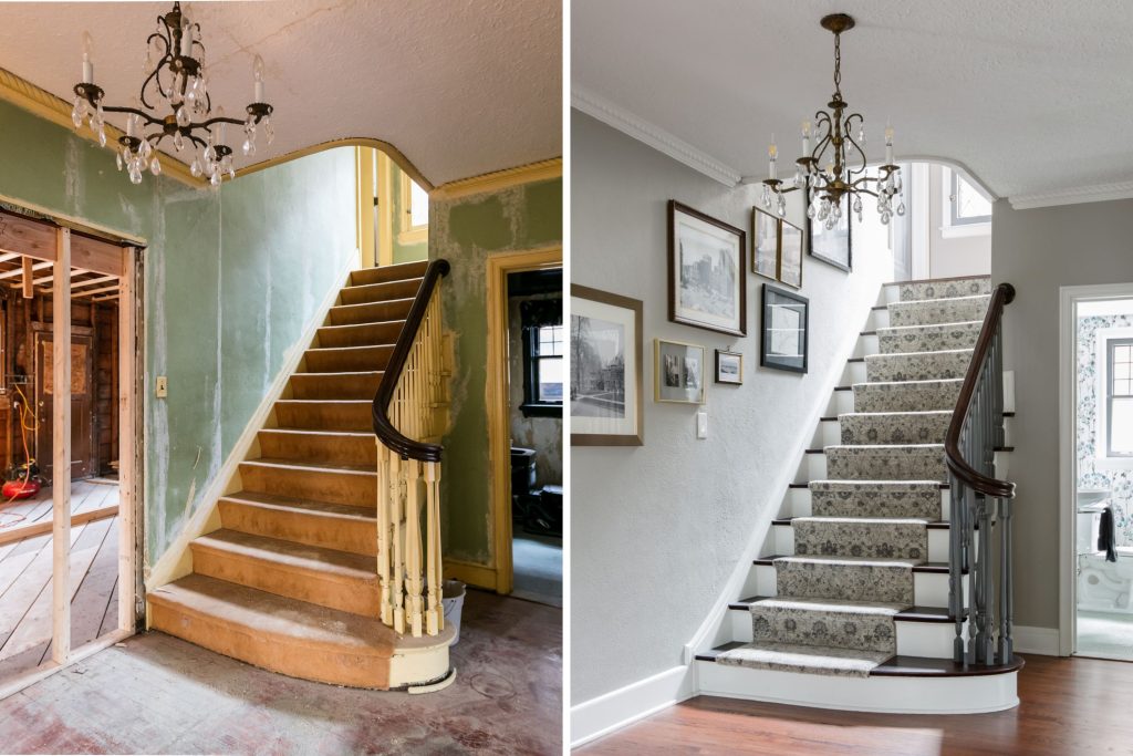 Before and after shots of the staircase.