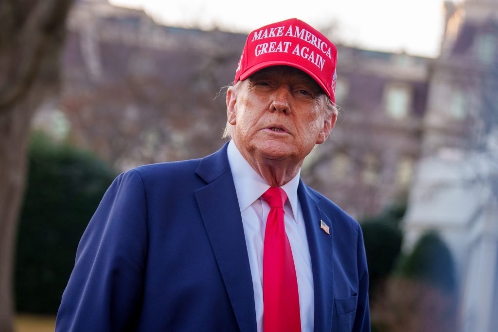 President Donald Trump takes a question